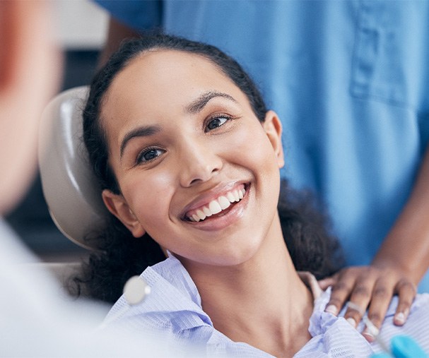 A young woman about to receive treatment for gum disease